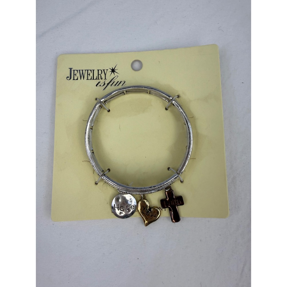 Jewelry Is Fun Lords‎ Prayer Stretch Charm Bracelet Faith Hope Love Mixed Metal